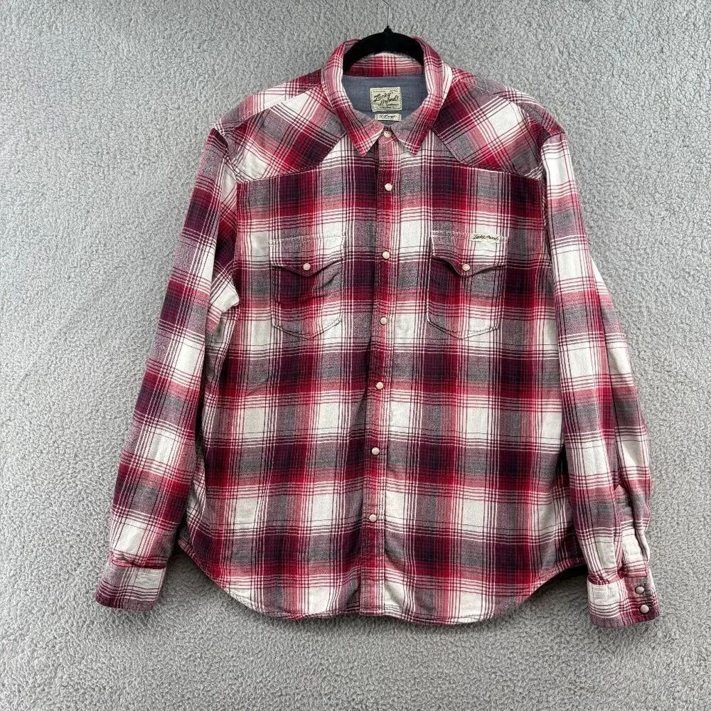 Lucky Brand Western Shirt Men's Flannel Long Sleeve Plaid Pearl Snap XL